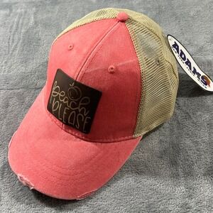 Adams Peach Please Trucker Hat Coral Pink Tan Mesh Snapback Distressed NWT 🍑
